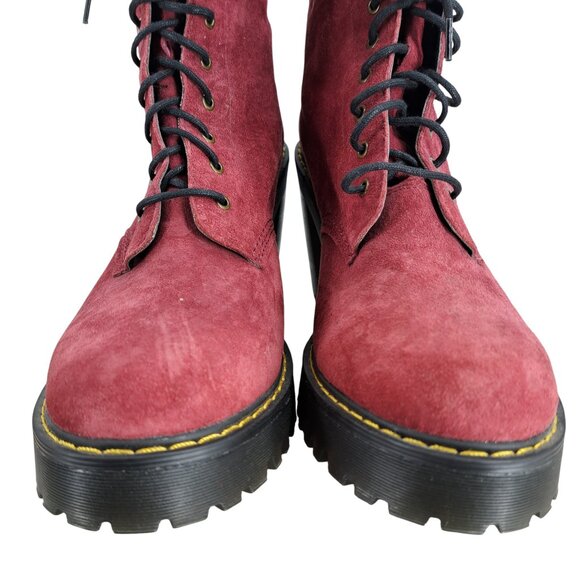 Dr Martens Kendra Platform Heeled Lace Up Boots Size 11 Wine Red Combat Leather - Picture 2 of 14